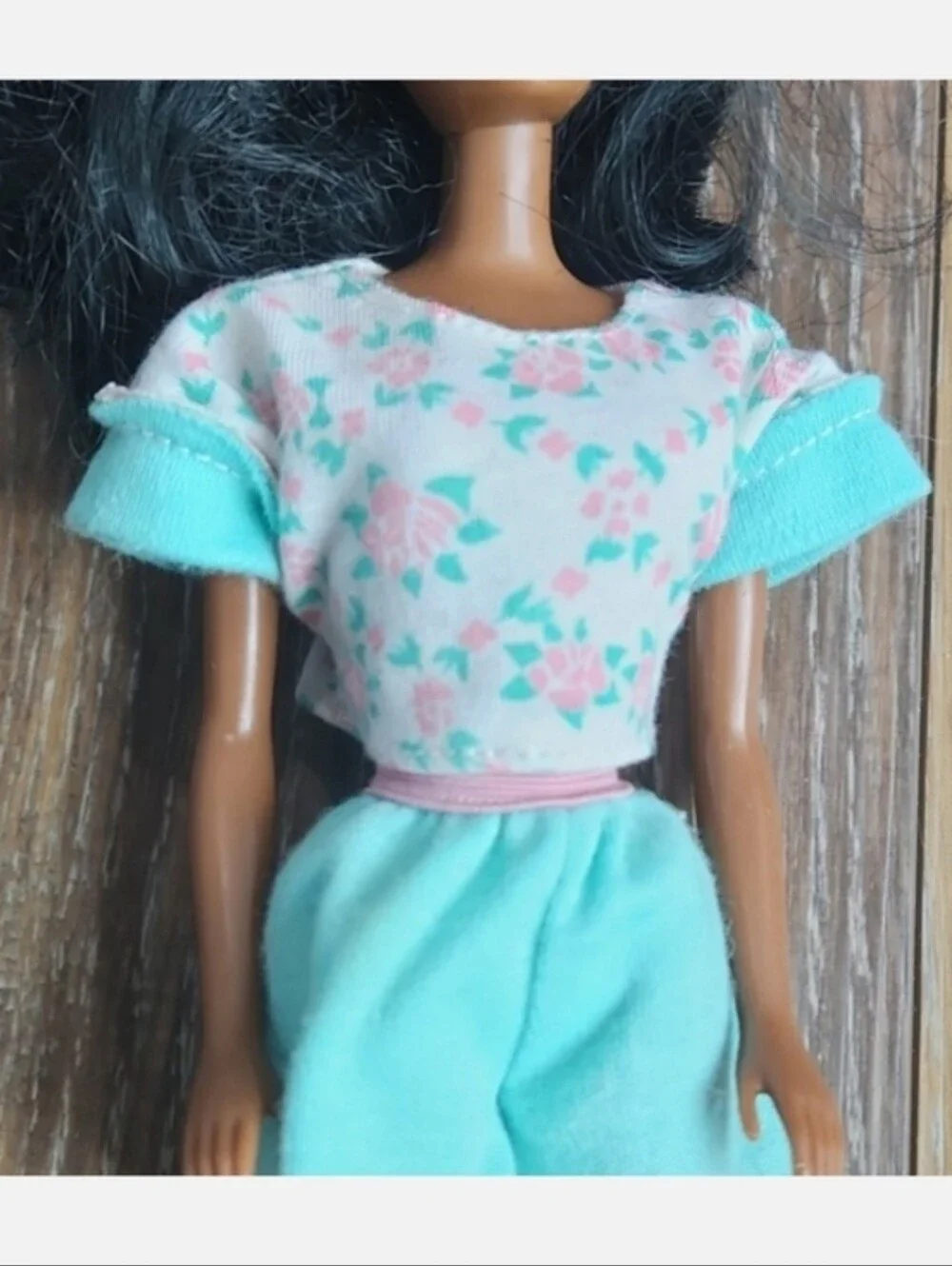 Vintage African American Black Barbie Doll Pink Green Floral Outfit